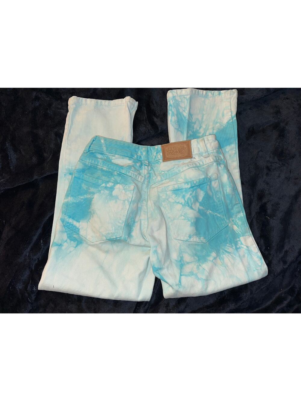 VINTAGE 90's ABS TURQUOISE TIE DYE COTTON DENIM CROP JEANS 2